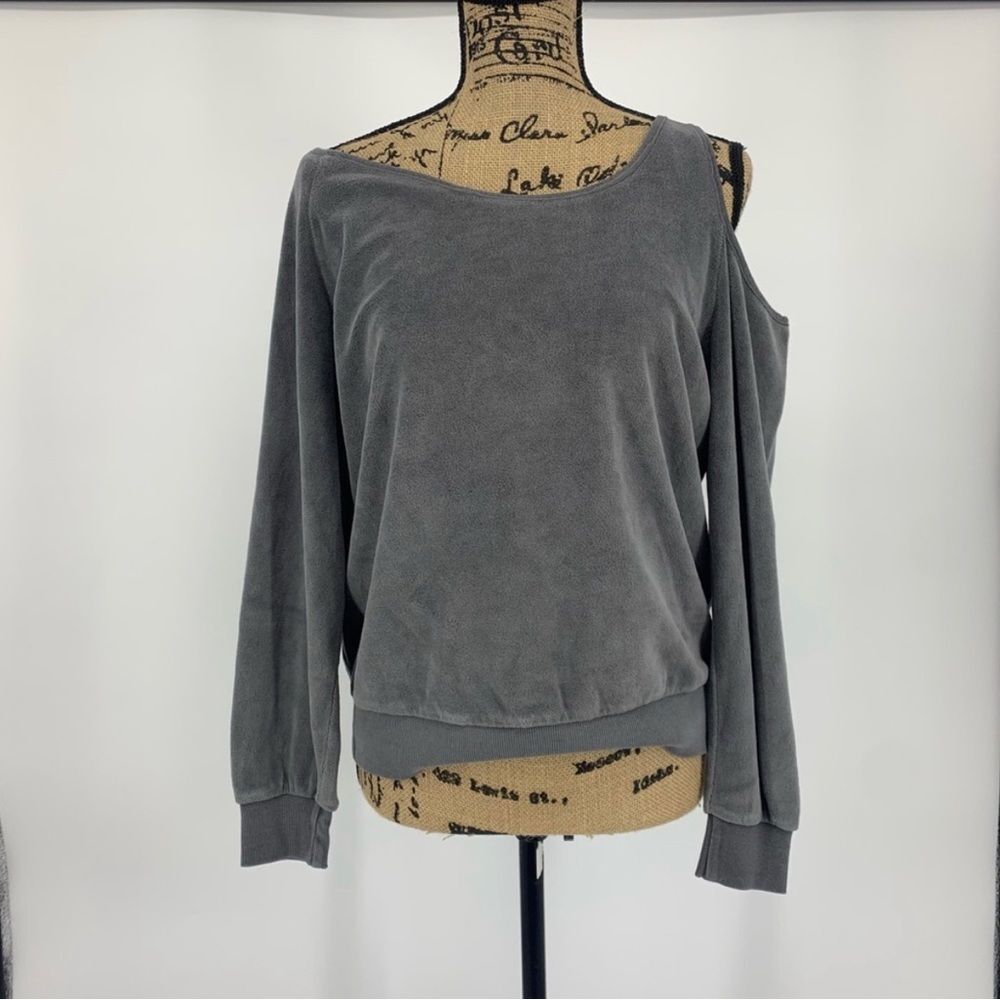 Young Fabulous and Broke Jacee Gray Velour Sweatshirt Open Shoulder S